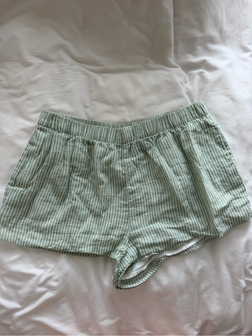 Zara Green and White Striped Shorts